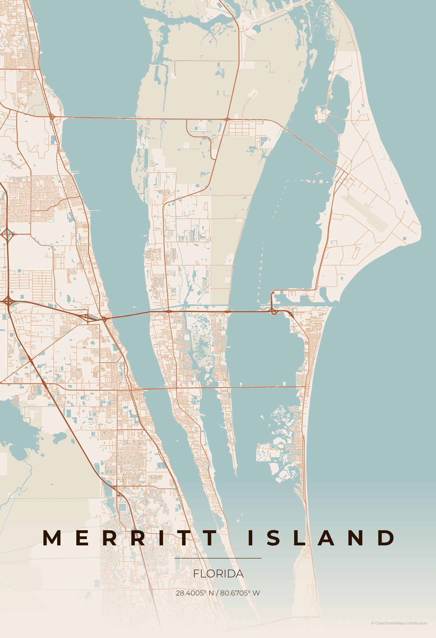 Merritt Island — Terracotta Map Print