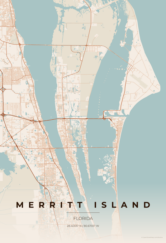 Merritt Island — Terracotta Map Print