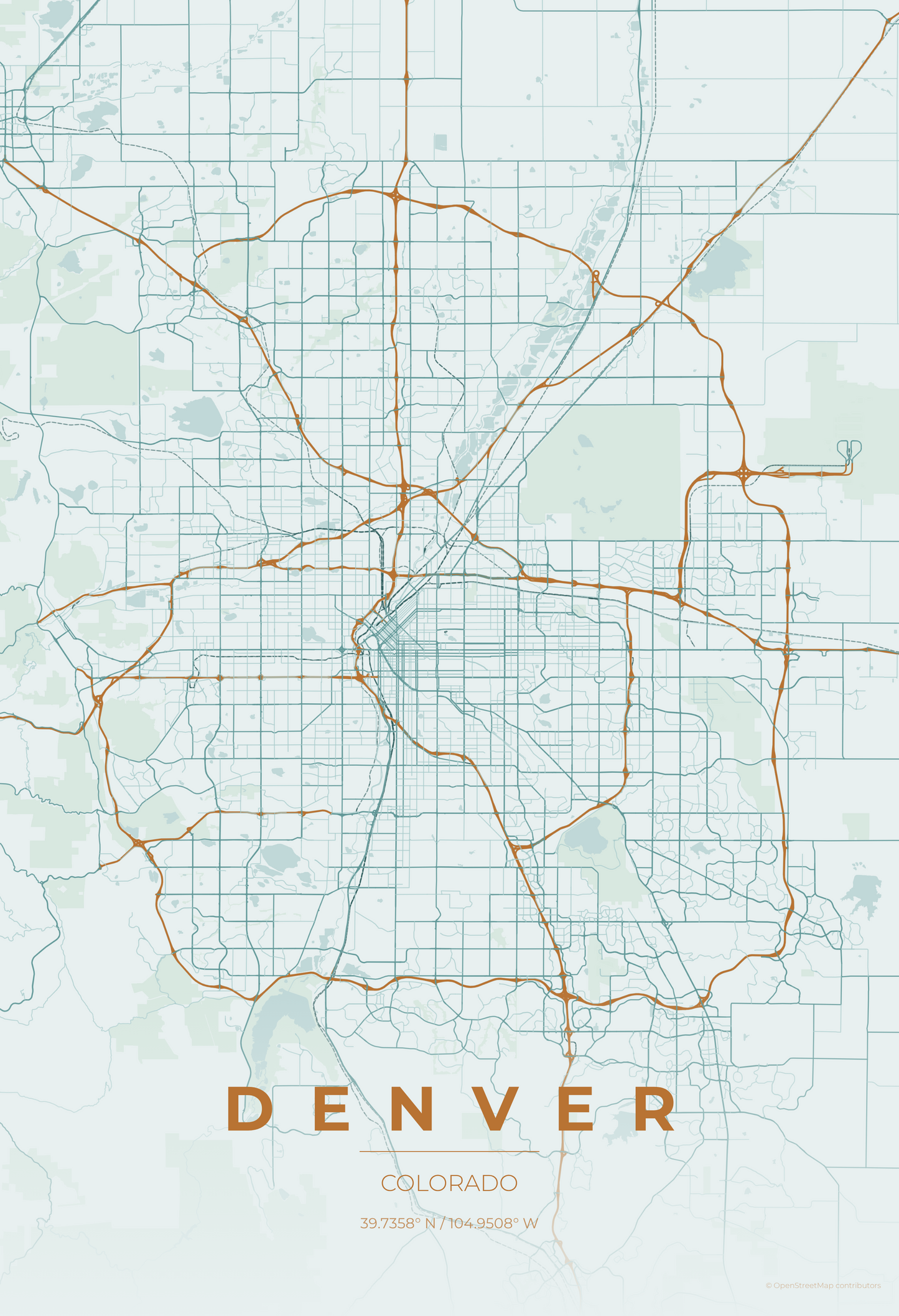 Denver — Copper Patina Map Print