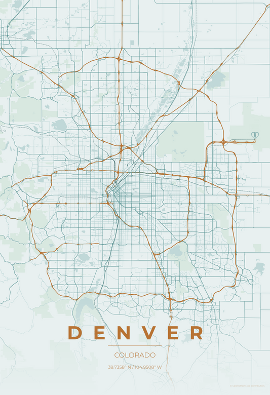 Denver — Copper Patina Map Print