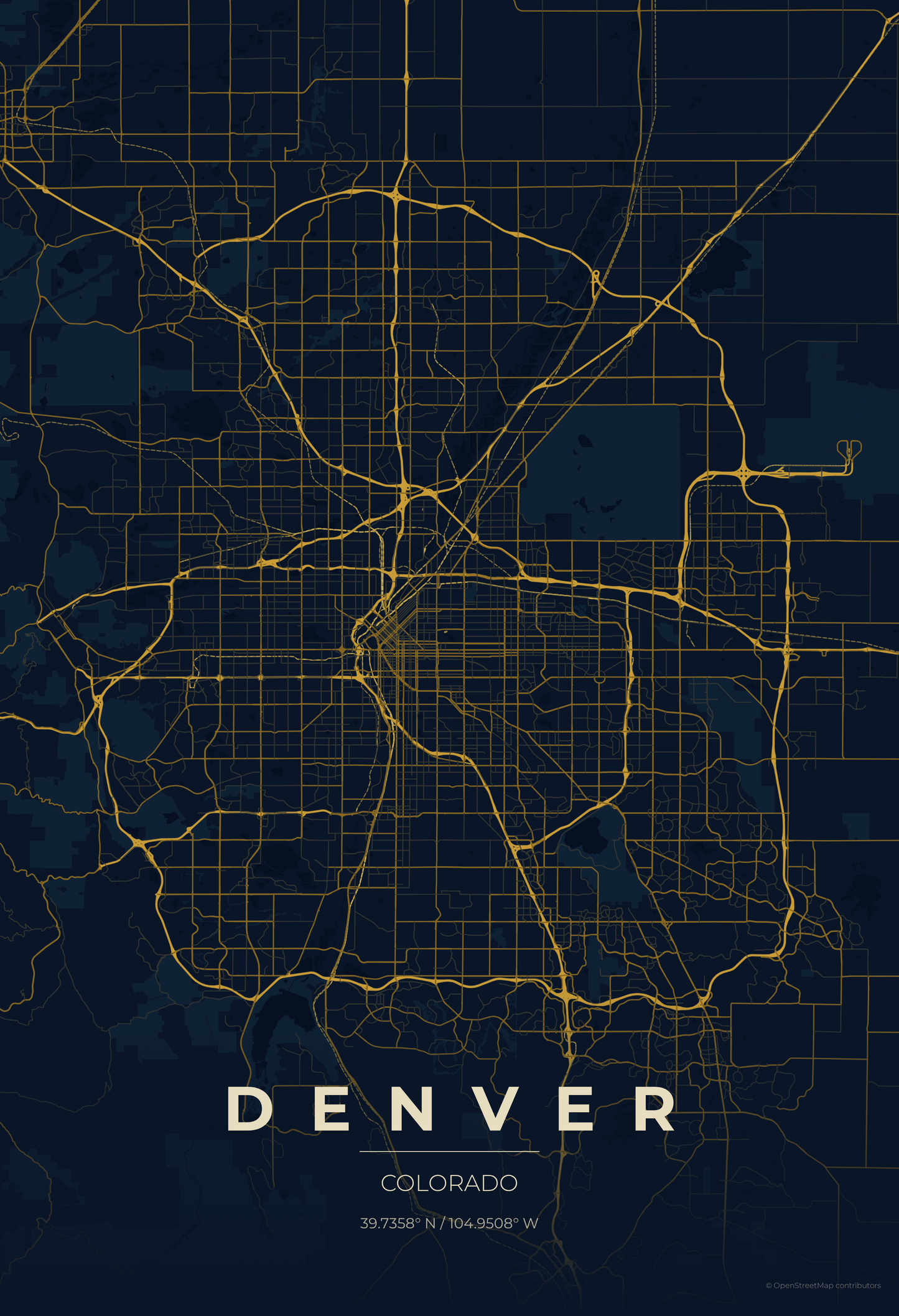 Denver — Midnight Blue Map Print