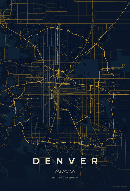 Denver — Midnight Blue Map Print