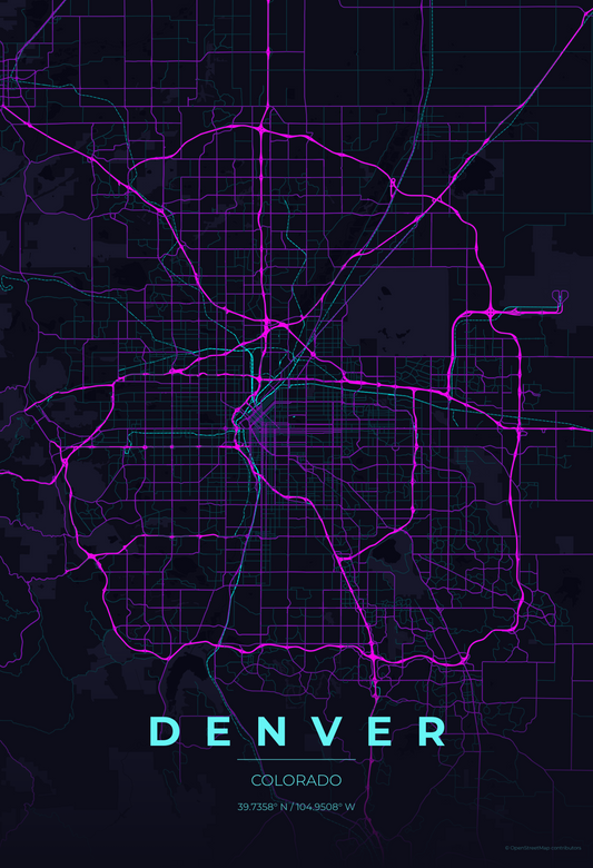 Denver — Neon Cyberpunk Map Print