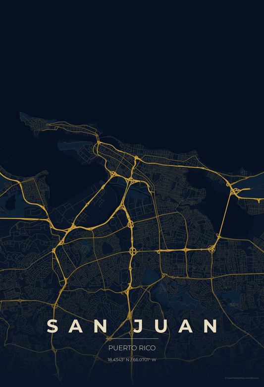 San Juan — Midnight Blue Map Print