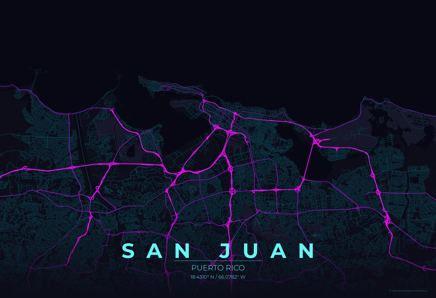 San Juan — Neon Cyberpunk Map Print