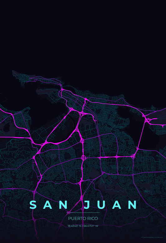 San Juan — Neon Cyberpunk Map Print